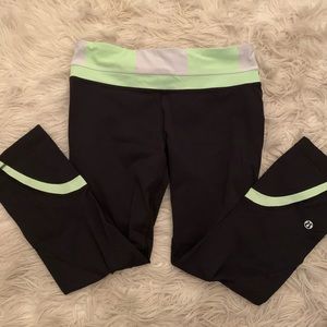 Green& White Cropped Lululemon Leggings